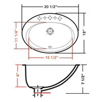 (image for) Pelican PL-1011 Porcelain Self-Rimming Bathroom Sink 20 1/2'' x 18'' w/ 8 Inch Spread - White